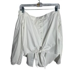 Bo·Bel Off The Shoulder Top Womens Med White Cotton Tie Front Blouse Cottagecore